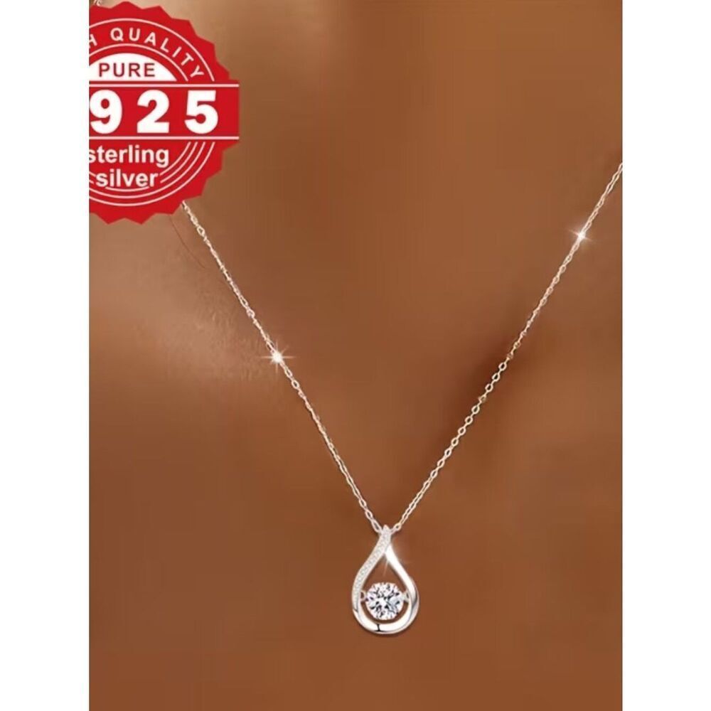 Floating Cubic Zirconia Necklace Raindrop Setting S925 Silver Hypoallergenic